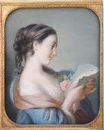 Ecole FRANÇAISE vers 1840. 
Jeune fille a la lettre. 
Pastel....