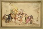 Édouard-Jacques DUFEU (1840-1900)
Caravane dans le désert.
Aquarelle sur papier signée en...
