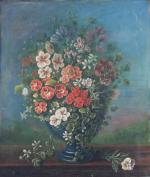 ROOSMALEN (XIXe)
Vase de fleurs sur un entablement.  
Toile signée...