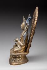 CHINE - XVIIIe siècle.
STATUETTE de bouddha en bronze doré, le...