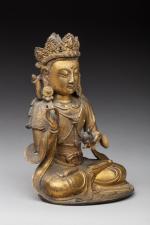CHINE - XVIIIe siècle.
STATUETTE en bronze doré du bouddha Maitreya...