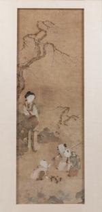 CHINE - XVIIIe-XIXe siècle.
Encre et polychromie sur soie, jeune femme...