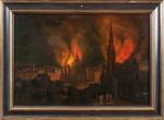 École FLAMANDE vers 1800
L'incendie de la cathédrale d'Anvers en 1533.

Panneau...