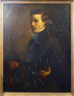ÉCOLE du XIXe.
Portrait d'homme.
Toile.
Haut. 92, Larg. 72 cm. (accident).
