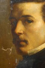 ÉCOLE du XIXe.
Portrait d'homme.
Toile.
Haut. 92, Larg. 72 cm. (accident).