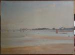 Attribué à Marcel PLANIOL (1853-1931).
Cabines sur la plage et Plage...