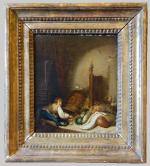 Marc Antoine BILCOCQ (1755-1838)
Le voleur d'ufs. 
Huile sur panneau parqueté,...