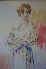 Henri PERSON (1876-1926) attribué à.
Portrait de femme drapée. 
Aquarelle et...