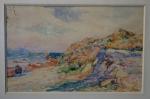Henri PERSON (1876-1926)
"Saint-Tropez. Bord de mer."
Crayon et aquarelle signée en...