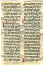 Feuillet abondamment glosé, 13éme siècle orné d'une initiale historiée à...