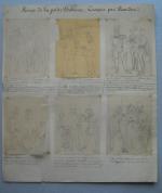 [Caricatures] Gilbert RANDON (1814-1884)
Planche de 6 croquis au crayon noir...