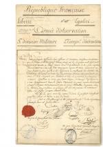 [Révolution - Militaria] 16 pièces, 1791-1799.
Certificat de service manuscrit délivré...