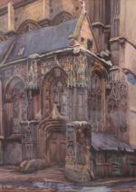 Hippolyte MADELAINE (1871-1966)
Rouen ? Édicule gothique. 
Aquarelle signée en bas...