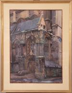 Hippolyte MADELAINE (1871-1966)
Rouen ? Édicule gothique. 
Aquarelle signée en bas...