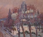 Hippolyte MADELAINE (1871-1966)
Rouen, l'abbatiale Saint-Ouen sous la neige.
Aquarelle gouachée signée...