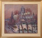 Hippolyte MADELAINE (1871-1966)
Rouen, l'abbatiale Saint-Ouen sous la neige.
Aquarelle gouachée signée...