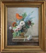 Arthur CHAPLIN (1869-1935)
Bouquet fleuri dans un vase godronné.
Aquarelle signée.
29 x...
