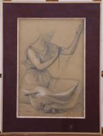 Maurice CHABAS (1862 - 1947)
La fileuse.
Dessin graphite et rehauts de...