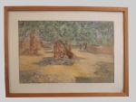 Roger André Fernand REBOUSSIN (1881-1965) 
Village africain.
Gouache.
31 x 48,5 cm.

JOINT...