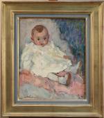 Henry OTTMAN (1877 - 1927). 
Bébé assis. 
Huile sur panneau,...