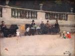 André DEVAMBEZ (1867-1944)
Bonnes et enfants au Jardin du Luxembourg.
Panneau signé...