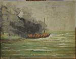 Eugène TRIGOULET (1867-1910)
Embarcation en feu.
Huile sur carton, non signée.
27 x...