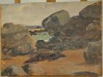 Eugène TRIGOULET (1867-1910)
Rochers en bord de mer.
Huile sur panneau de...