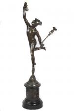 GIAMBOLOGNA (c.1529-1608), d'après. 
Mercure.
Bronze patiné, sur son socle circulaire en...