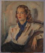 Boris PASTOUKHOFF (1894-1974)Portrait de femme à la cravate bleueToile signée...