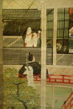 JAPON - XIXe. ENCRE  et couleurs sur papier représentant...