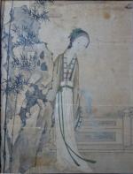 CHINE - XIXe. Encre sur papier représentant une femme debout...