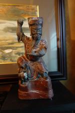 CHINE - SICHUAN. Deux STATUETTES taoïste en bois polychrome. L'une...