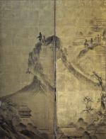JAPON - XVII-XVIIIe. Grand PARAVENT à fond de feuille d'or...