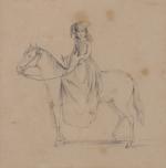 École FRANÇAISE du XIXe.Portrait de Marie de Castellane à chevalCrayon,...