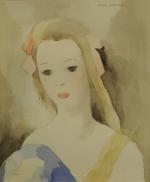 Marie LAURENCIN (Paris, 1883-1956).Portrait de jeune femme.Aquarelle sur papier.Signée en...