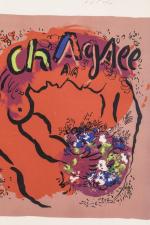 Marc CHAGALL (Vitebsk, 1887 - Saint-Paul-de-Vence, 1985)Composition rouge.Lithographie en couleurs....