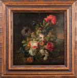 École HOLLANDAISE vers 1800, suiveur de Van HUYSSUM. Bouquets de...