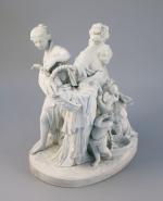 Louis-Simon BOIZOT (Paris, 1743-1809)La marchande d'amour.Groupe en biscuit. Marque en...