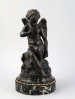 Étienne-Maurice FALCONET (Paris, 1716 -1 791), d'après
"L'Amour menaçant"
Bronze patiné. Socle...