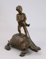 Eutrope BOURET (Paris, 1833 - 1906)
Putti chevauchant une tortue.
Bronze à...