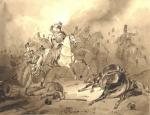 Victor ADAM (Paris 1801 - 1866)Choc de cavalerieLavis brun. Signé...