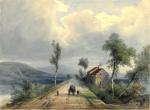 Jules COIGNET (Paris 1798 - 1860)Attelage dans un paysage montagneux.Aquarelle...