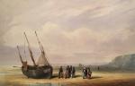 Auguste DELACROIX (Boulogne-sur-mer 1809 - 1868)Marins sur la grève. Aquarelle...