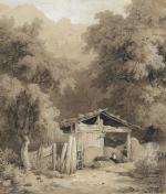 Augustin ENFANTIN (Belleville 1793 - Naples 1827)Cabanon dans un paysage...