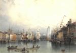 François Thomas FRANCIA (Calais 1772-1839)Vue animée du port de Dunkerque....