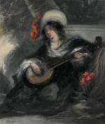 Henri Louis Hippolyte POTERLET (Paris 1803 - 1835)Joueuse de mandoline.Aquarelle...