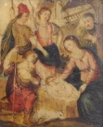 École FLAMANDE vers 1600.L'Adoration des Bergers.Albâtre.Haut. 12,2 Larg. 10 cm.Cadre...