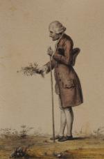 École FRANÇAISE du XVIIIe."J.J. Rousseau venant d'herboriser - en 1778".Gouache.Haut....