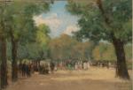 André DES FONTAINES (1869-1910)Vue animée d'un parc.Pastel signé en bas...