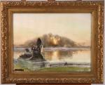 Henri ZUBER (1844-1909)Versailles, soleil couchant sur le Parterre d'Eau.Aquarelle signée...